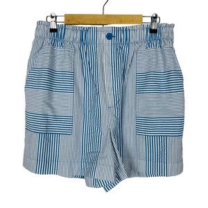 LOFT outlet high rise pull on shorts blue striped casual paperbag waist NWT